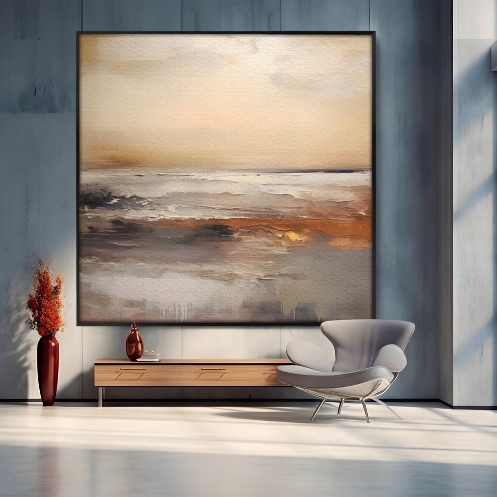 Tablou canvas cu tablou pictura abstracta cu valuri aurii, in rama de aluminiu negru